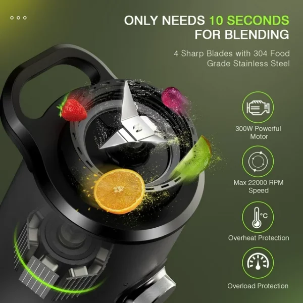 HadinEEon 300-Watt Electric Blender, 3-Speed Portable Blender for Shakes and Smoothies, with 20oz & 10oz Cups