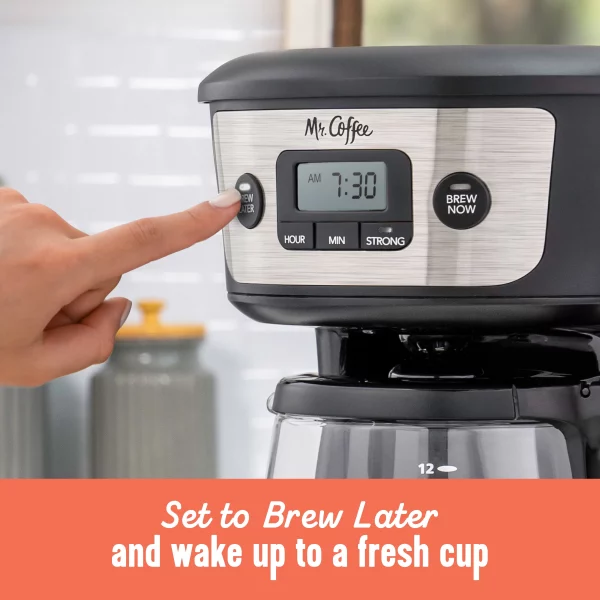 Mr. Coffee® 12-Cup Programmable Coffee Maker with Strong Brew Selector, Stainless Steel