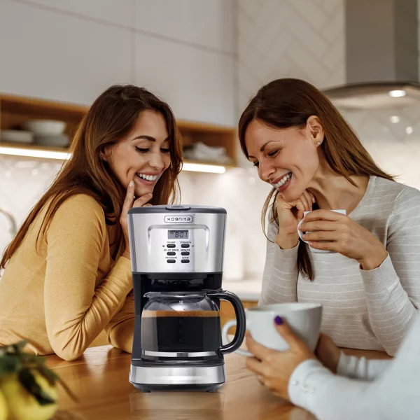 Kognita 12 Cup Coffee Maker, Programmable Coffee Machine & Ice Tea Maker with Glass Carafe, Drip Coffee Pot, Auto Keep Warm, Anti-Drip, 900W Quick Brew, Strength Control, Black and Silver