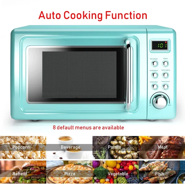 Costway 0.7Cu.ft Retro Countertop Microwave Oven 700W LED Display Glass Turntable Green
