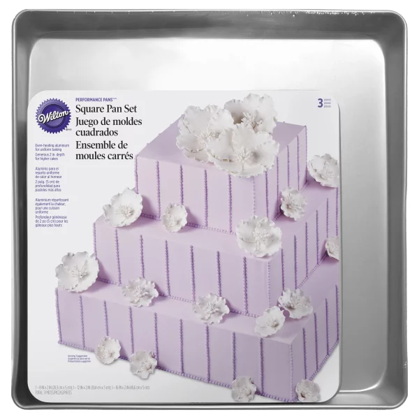 Wilton Performance Pans Square Cake Pans Set, 3 Piece - 8, 12 and 16-Inch Cake Pans