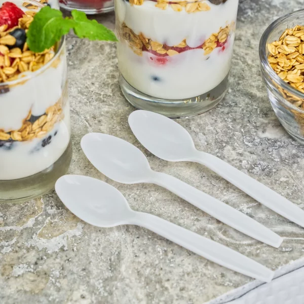 Great Value Everyday Disposable Plastic Spoons, White, 100 Count