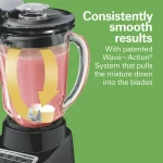 Hamilton Beach Wave Action Blender for Shakes and Smoothies, 48 oz. capacity, Glass Jar, Black, 53521