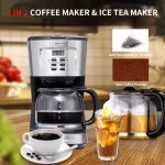 Kognita 12 Cup Coffee Maker, Programmable Coffee Machine & Ice Tea Maker with Glass Carafe, Drip Coffee Pot, Auto Keep Warm, Anti-Drip, 900W Quick Brew, Strength Control, Black and Silver