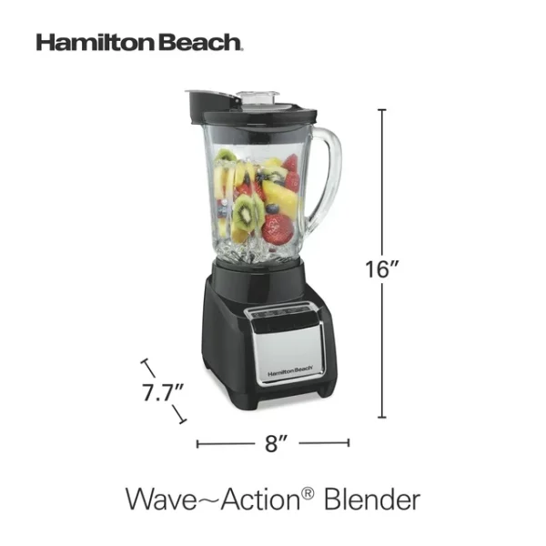 Hamilton Beach Wave Action Blender for Shakes and Smoothies, 48 oz. capacity, Glass Jar, Black, 53521