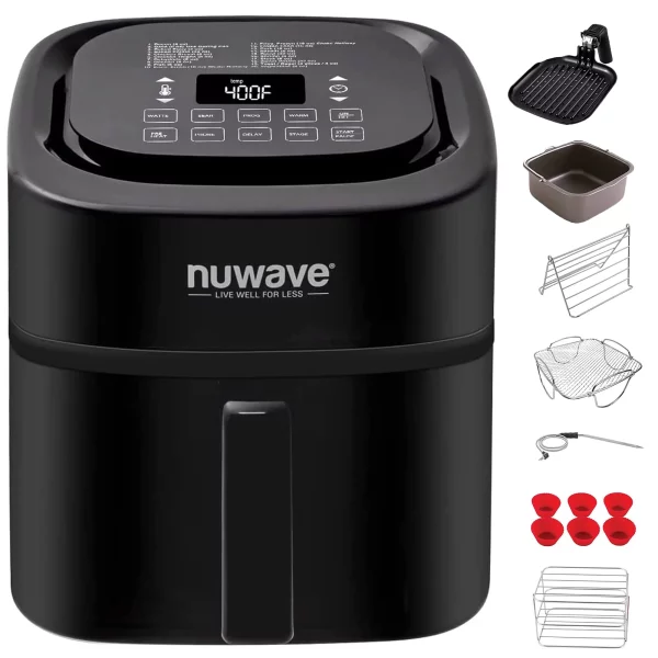 Nuwave Brio 6-Quart Air Fryer with Temperature Probe and Smart Cooking Programs for Even and Fast Cooking, Gourmet