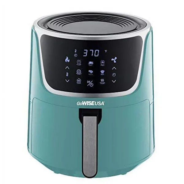 GoWISE USA GW22954 7-Quart Electric Air Fryer with Dehydrator& 3 Stackable Racks, Digital Touchscreen with 8 Functions + Recipes, 7.0-Qt, Mint/Silver