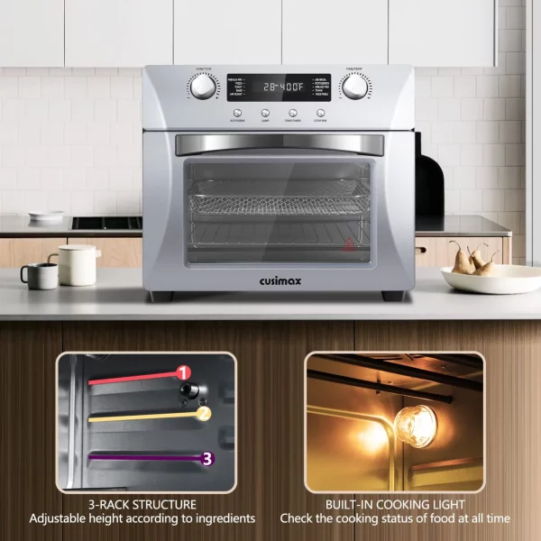 CUSIMAX 10-in-1 Air Fryer Oven, 24QT Convection Oven, Toaster Combo Oven with Rotisserie & Dehydrator, Rich Accessories, Silver