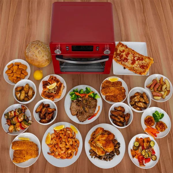 Deco Chef TQAIRRED 24QT Stainless Steel Countertop Toaster Air Fryer Oven with Accessories Red Bundle with 1 Year Extended Protection Plan