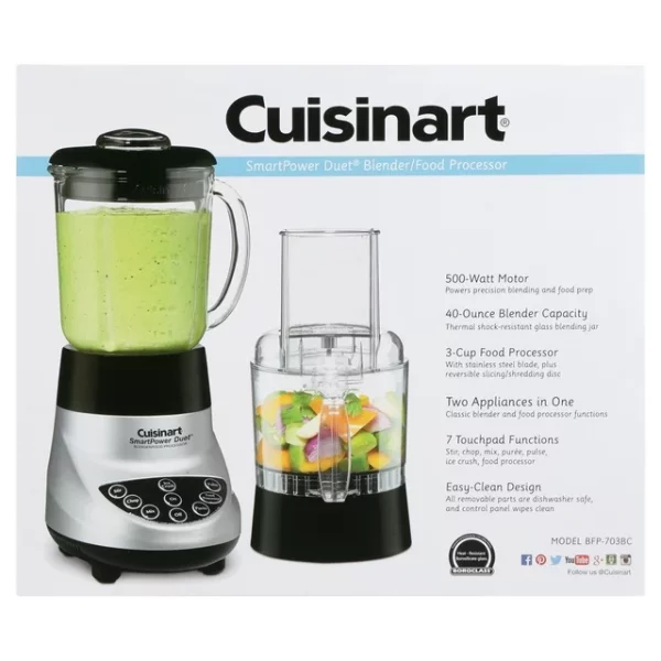 Cuisinart Smartpower Duet /Food Processor 7 Speed Blender Brushed Chrome (BFP-703BC)