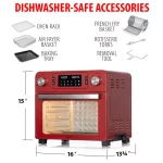 Deco Chef TQAIRRED 24QT Stainless Steel Countertop Toaster Air Fryer Oven with Accessories Red Bundle with 1 Year Extended Protection Plan