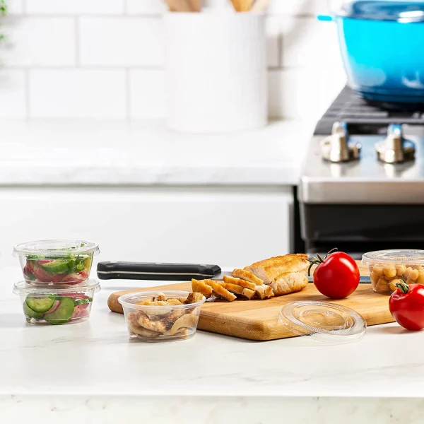 Comfy Package Small Plastic Cups with Lids 2 Oz Mini Cups for Jello & Souffle, 200-Pack