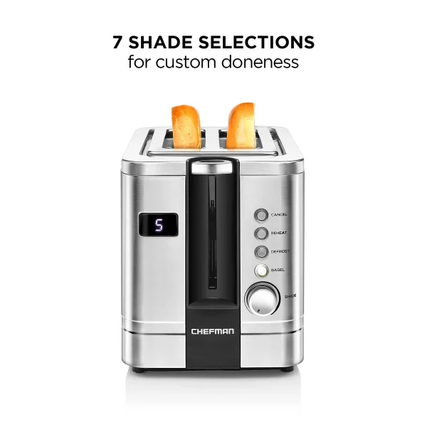 Chefman 2-Slice Digital Pop-Up Toaster, Stainless Steel, Bagel Sized Slots, Removable Crumb Tray