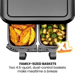 Chefman Turbofry Digital Touch Dual Basket Air Fryer, XL 9 Qt, 1500W, Black