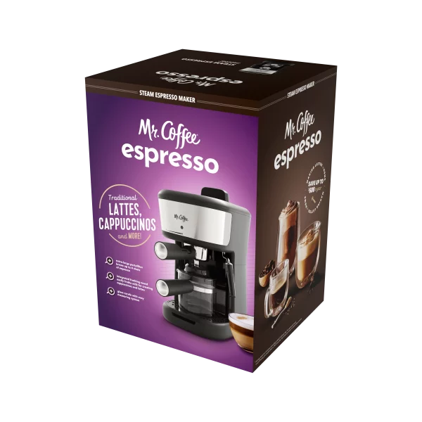 Mr. Coffee® 4-Shot Steam Espresso, Cappuccino, and Latte Maker in Black