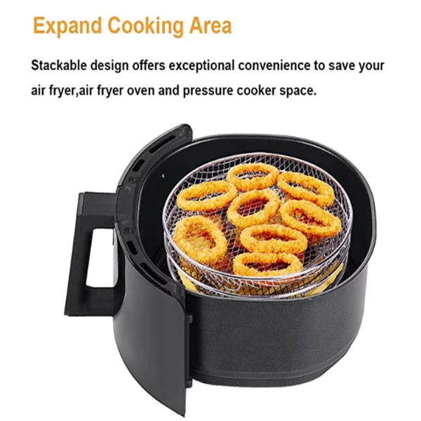 Round Air Fryer Basket Stainless Steel Air Fryer Accessories Air Fryer Racks Three Layer Stackable Dehydrator Racks Fit for 4.2Qt, 5.3Qt, 5.5Qt, 5.8Qt, 6.8Qt Air Fryer