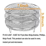 Round Air Fryer Basket Stainless Steel Air Fryer Accessories Air Fryer Racks Three Layer Stackable Dehydrator Racks Fit for 4.2Qt, 5.3Qt, 5.5Qt, 5.8Qt, 6.8Qt Air Fryer