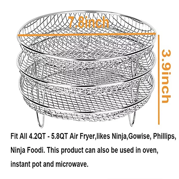 Round Air Fryer Basket Stainless Steel Air Fryer Accessories Air Fryer Racks Three Layer Stackable Dehydrator Racks Fit for 4.2Qt, 5.3Qt, 5.5Qt, 5.8Qt, 6.8Qt Air Fryer