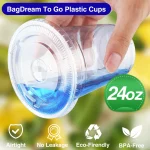 BagDream 50 Pack 24 oz Clear Plastic Cups with Lids, Disposable Clear Drink Cups with Lids for Party