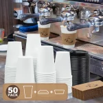 Disposable Paper Coffee Cups with Lids, Sleeve for Hot Beverages to Go Coffee Cups, 12 oz, 50 Count