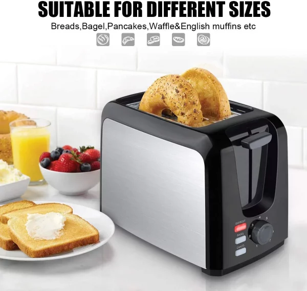 Dear Morning Toaster 2 Slice with 2 Wide Slots 7 Shade Settings and Removable Crumb Tray Black Bread Toaster