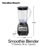 Hamilton Beach Smoothie Blender, 56 oz. Jar, 10 Speeds, New, Black, 50190F