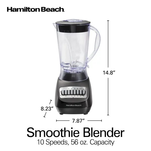Hamilton Beach Smoothie Blender, 56 oz. Jar, 10 Speeds, New, Black, 50190F