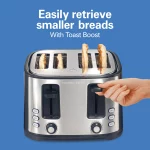 Hamilton Beach 4 Slice Toaster, Extra-Wide Slots, Defrost and Bagel Functions, Shade Selector, Toast Boost, Auto-Shutoff and Cancel Button, Black, 24633