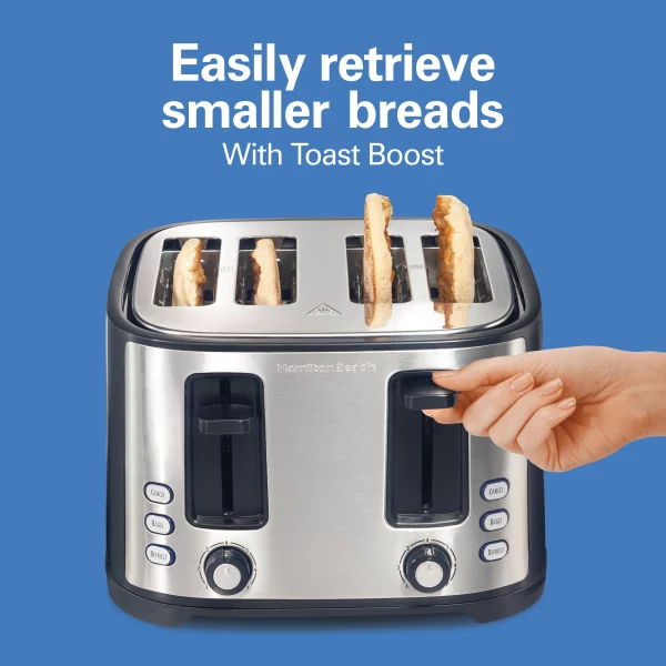 Hamilton Beach 4 Slice Toaster, Extra-Wide Slots, Defrost and Bagel Functions, Shade Selector, Toast Boost, Auto-Shutoff and Cancel Button, Black, 24633