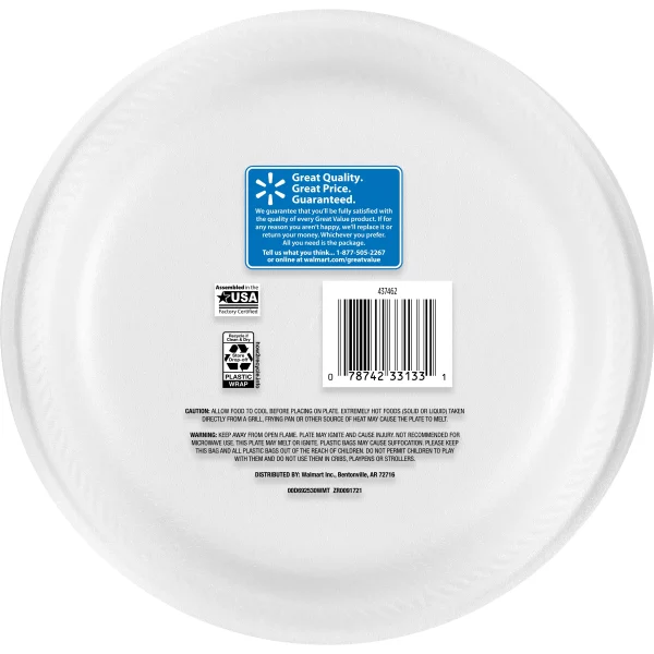 Great Value Everyday Disposable Foam Plates, 9 in, 50 ct