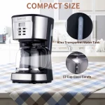 Kognita 12 Cup Coffee Maker, Programmable Coffee Machine & Ice Tea Maker with Glass Carafe, Drip Coffee Pot, Auto Keep Warm, Anti-Drip, 900W Quick Brew, Strength Control, Black and Silver