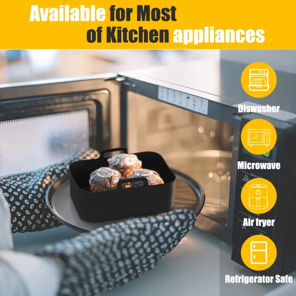 MMH 2Pcs Air Fryer Silicone Liners- Air Fryer Silicone Pot, Reusable Silicone Airfryer Liner Replacement Baking Tray Basket Insert, Non-stick, Easy Cleaning, Food Safe, Black