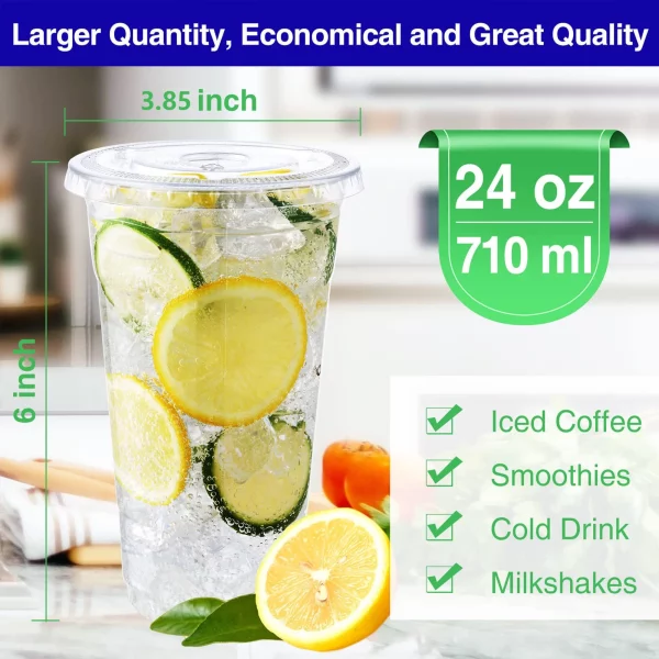 BagDream 50 Pack 24 oz Clear Plastic Cups with Lids, Disposable Clear Drink Cups with Lids for Party