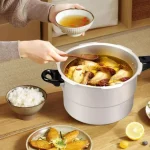Ficcug 7.5 Quart Aluminum Pressure Cooker with Steamer, Fast Cooker Pot, Silver