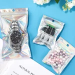 50pcs Holographic Foil Ziplock Bags 6x9 Inch, Small Mylar Sample Bags Aluminum Foil Packaging Plastic Ziplock Bag For Packaging Candy Jewelry Lash Lip Gloss