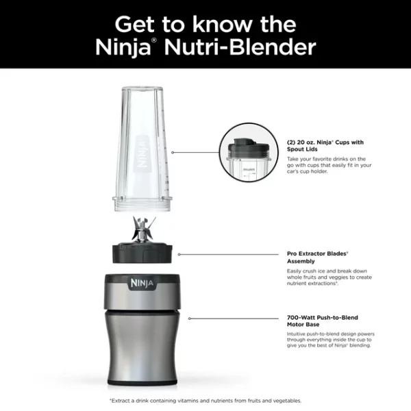 Ninja Nutri-Blender BN300 700-Watt Personal Blender, 2-20 oz Dishwasher-Safe to-Go Cups