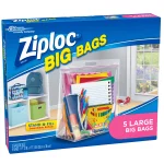 Ziploc® Big Bags, Large, Secure Double Zipper, 5 ct, Expandable Bottom, Heavy-Duty Plastic, Built-In Handles, Flexible Shape to Fit Where Storage Boxes Can't