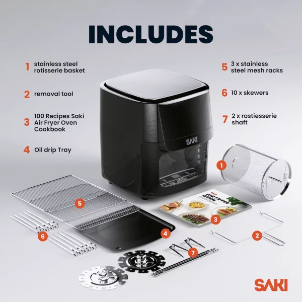 SAKI Smart WiFi Air Fryer 13-Quart, 8 Cooking Functions, RA018AF, Black
