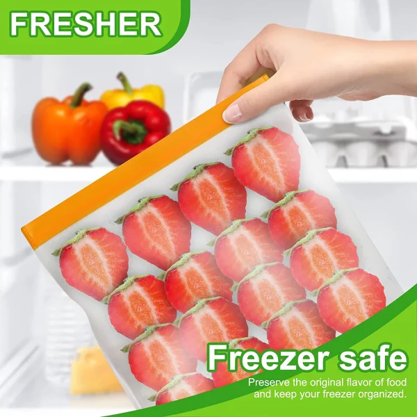 Reusable Food Storage Bags - 12 Count BPA Free Reusable Freezer Bags (2 Gallon & 5 Sandwich & 5 Snack Size Bags) Leak Proof Freezer Safe Bag for Meat Fruit Vegetable