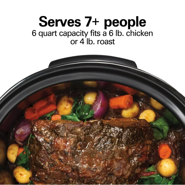 Hamilton Beach Programmable Defrost Slow Cooker, 6 Quart Capacity, Temperature Probe, Removable Crock, Black, 33768