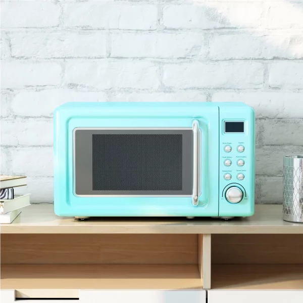 Costway 0.7Cu.ft Retro Countertop Microwave Oven 700W LED Display Glass Turntable Green