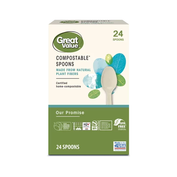 Great Value Disposable Compostable Spoon, 24 Count