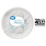Great Value Uncoated, Microwave Safe, Disposable Paper Plates, 9", White, 100 Count