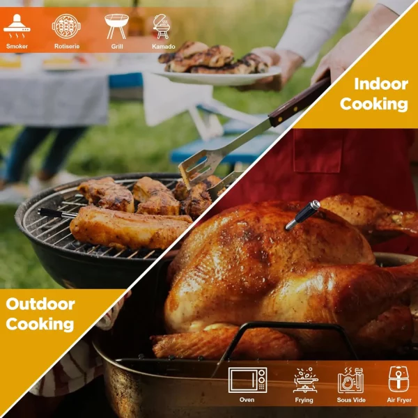 Smart Wireless Meat Thermometer - Bluetooth Digital Food Cooking Thermometer APP Control Kitchen Thermometer for Oven Grill BBQ Smoker