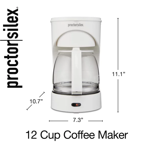 Proctor Silex 12 Cup Coffee Maker with Glass Carafe, Compatible with Smart Plugs, White, 43501PS
