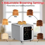 WHALL 2 Slice Touchscreen Toaster - Stainless Steel Toaster with Wide Slot, 6 Shade Settings, Bagel Function, Removable Crumb Tray