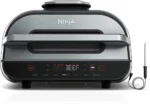 Ninja FG551 Foodi Smart XL 6-in-1 Indoor Grill with 4-Quart Air Fryer Roast Bake Dehydrate Broil and Leave-in Thermometer, with Extra Large Capacity, and a stainless steel Finish