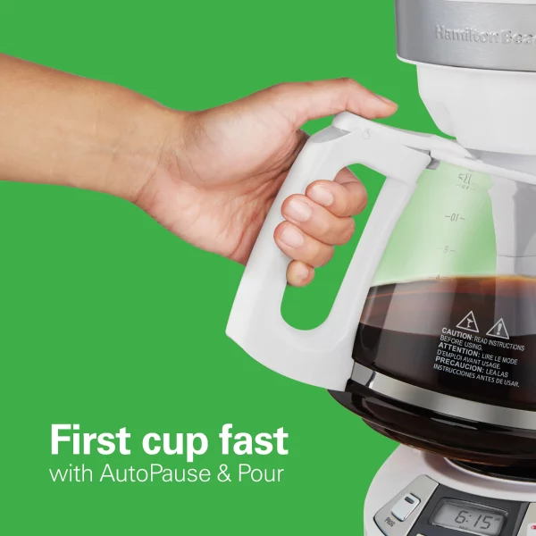 Hamilton Beach Programmable 12 Cup Coffee Maker, White, Stainless Accents, 46294