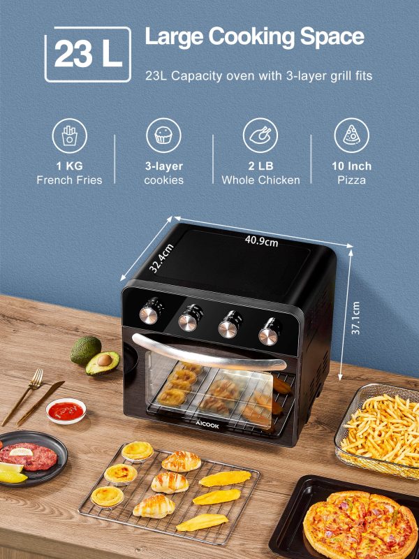 AICOOK Air Fryer Oven, 24QT 10 Functions Large Countertop Oven, Dehydrator with 1700W, 6 Free Accessories & 75 Recipes Included