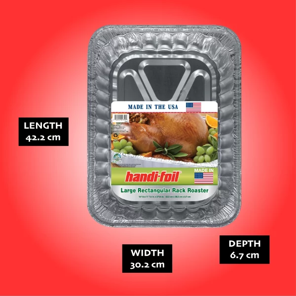 Handi-Foil Aluminum Foil Large Rectangular Rack Roaster Pan, 1 Count 16.625" x 11.875" x 2.625"